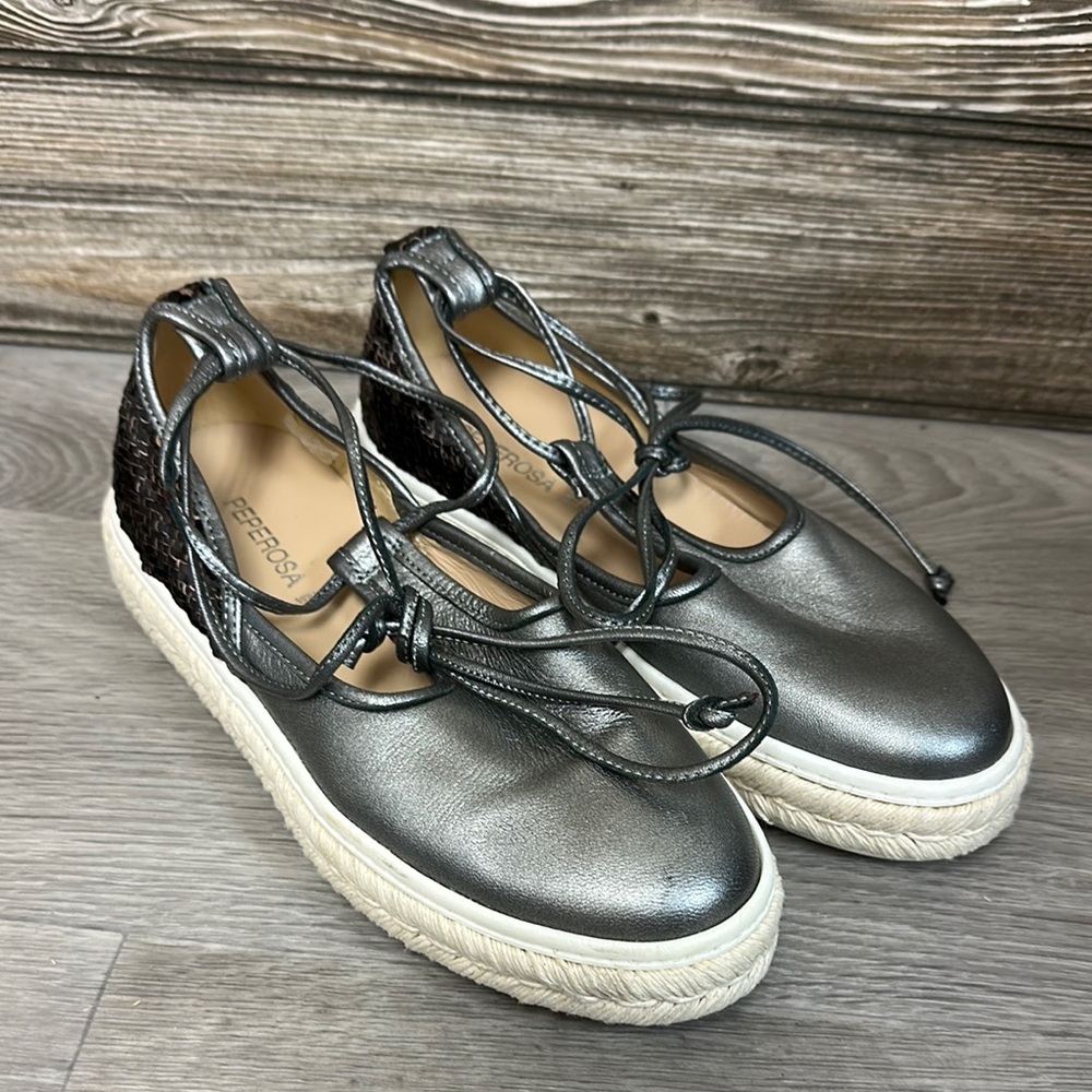 Women's Metallic Gray Espadrille Shoes